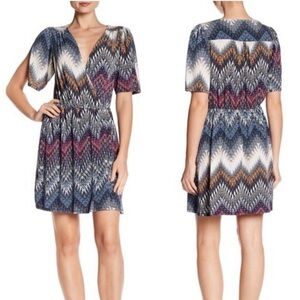 BCBGeneration Printed Surplice Short Sleeve Wrap Style Mini Dress